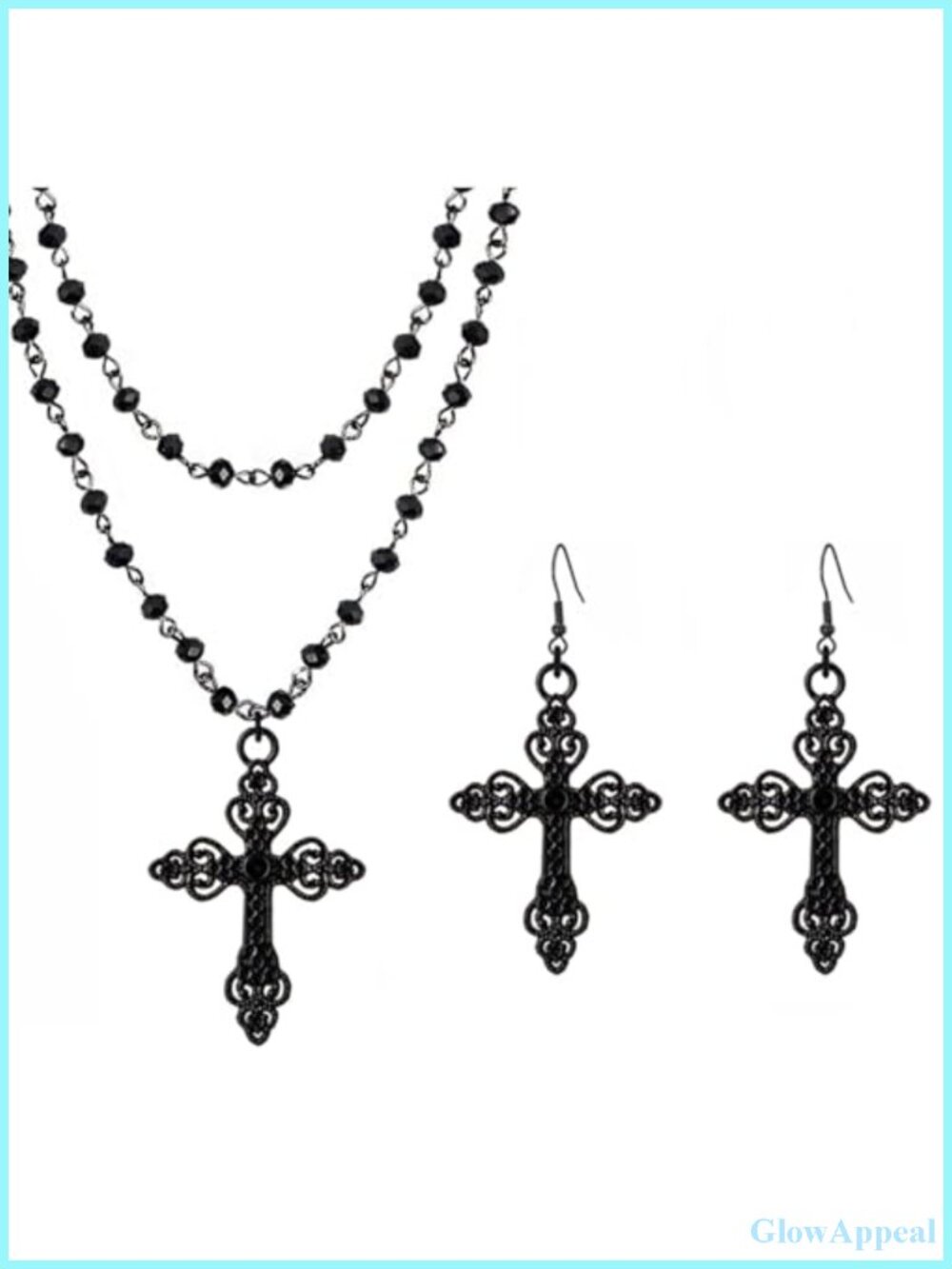 Gothic Black Cross Jewelry Set with Earrings Halloween Cosplay Costume Accessory